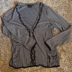 Tribal Black and White Striped button down light weight top